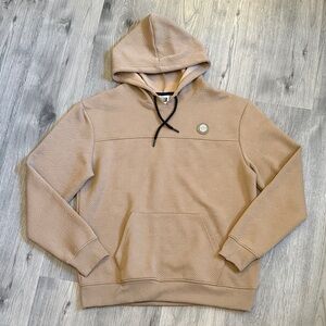 Men's Taupe Textured Hoodie Pullover with Badge